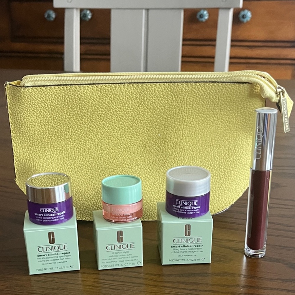 Clinique Skincare & Gloss Set with Yellow Pouch